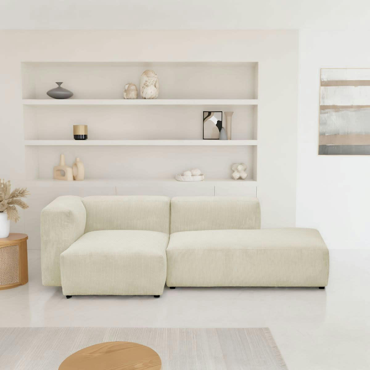 MODULO - Canapé modulable angle gauche 3/4 places en velours côtelé beige