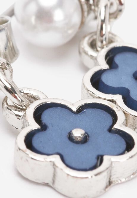 Womens Silver & Blue Flower Drop Earrings