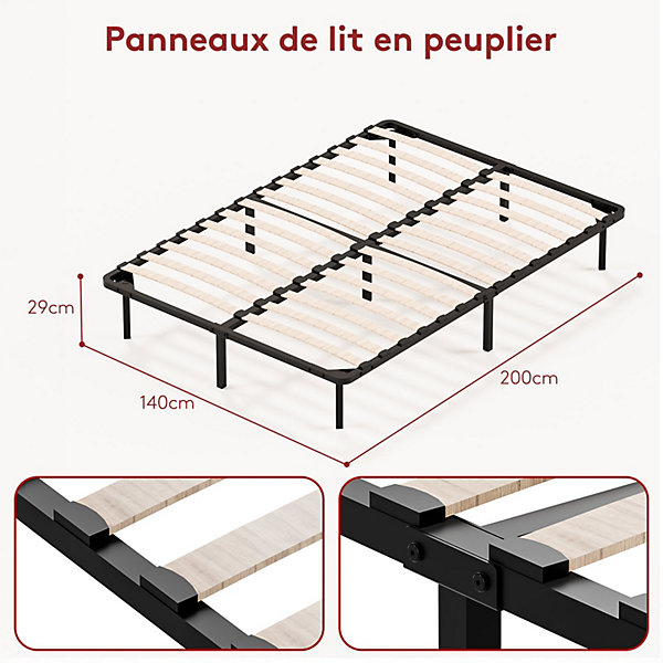 Dewinner Sommier à Lattes sur Pieds, Lit 2x13 Lattes, 7 Pieds Inclus, 140x200CM