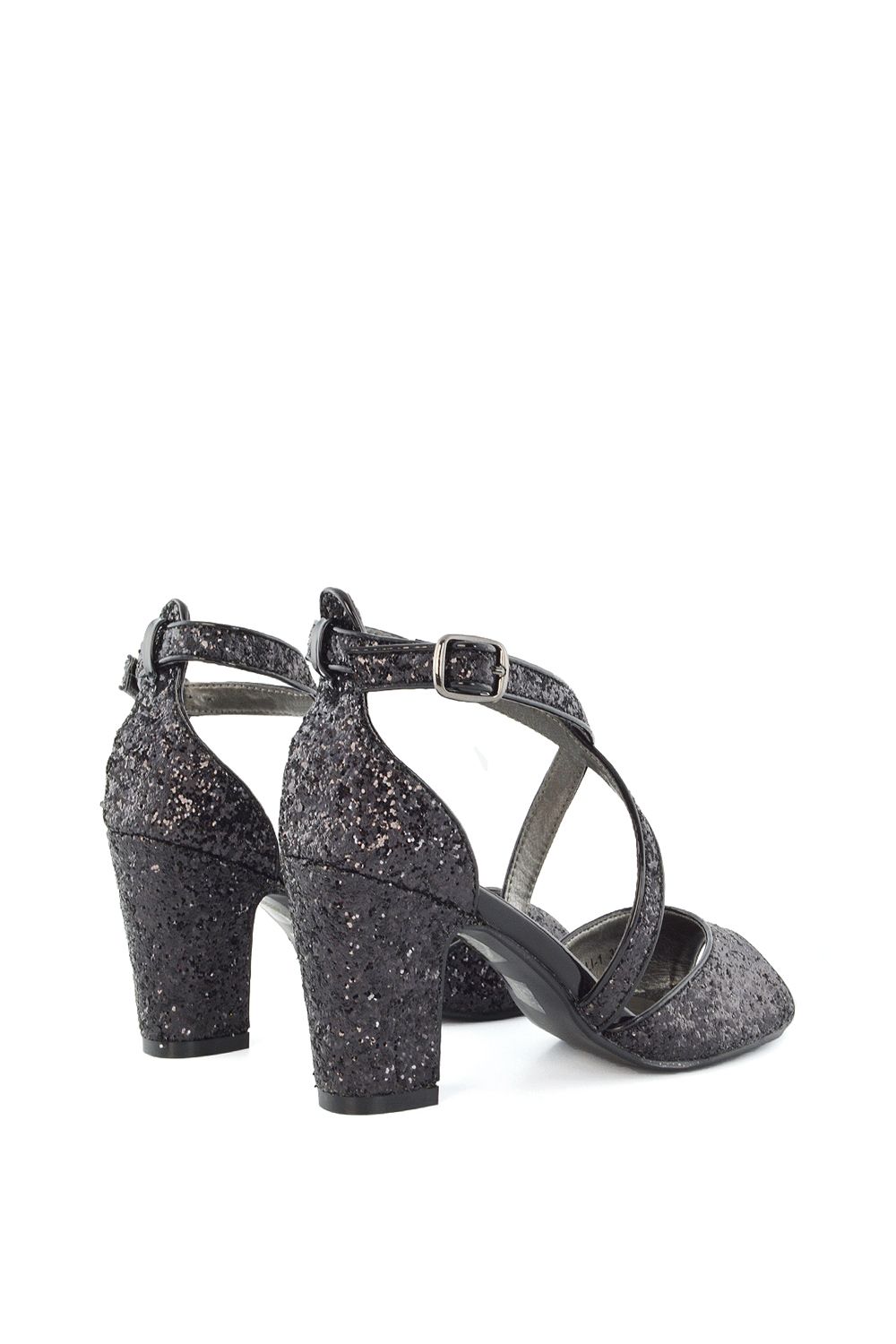 XY London Harlow' Cross Over Strappy Buckle Peep Toe Block High Heels