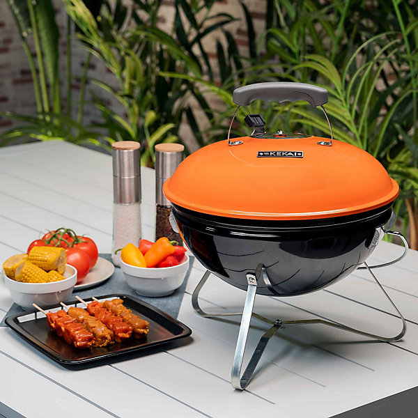 Barbecue de Table Portable Charbon de Bois Kekai Tahoe 37x37x44 cm Couvercle avec Systeme de Transport et Verrou Orange