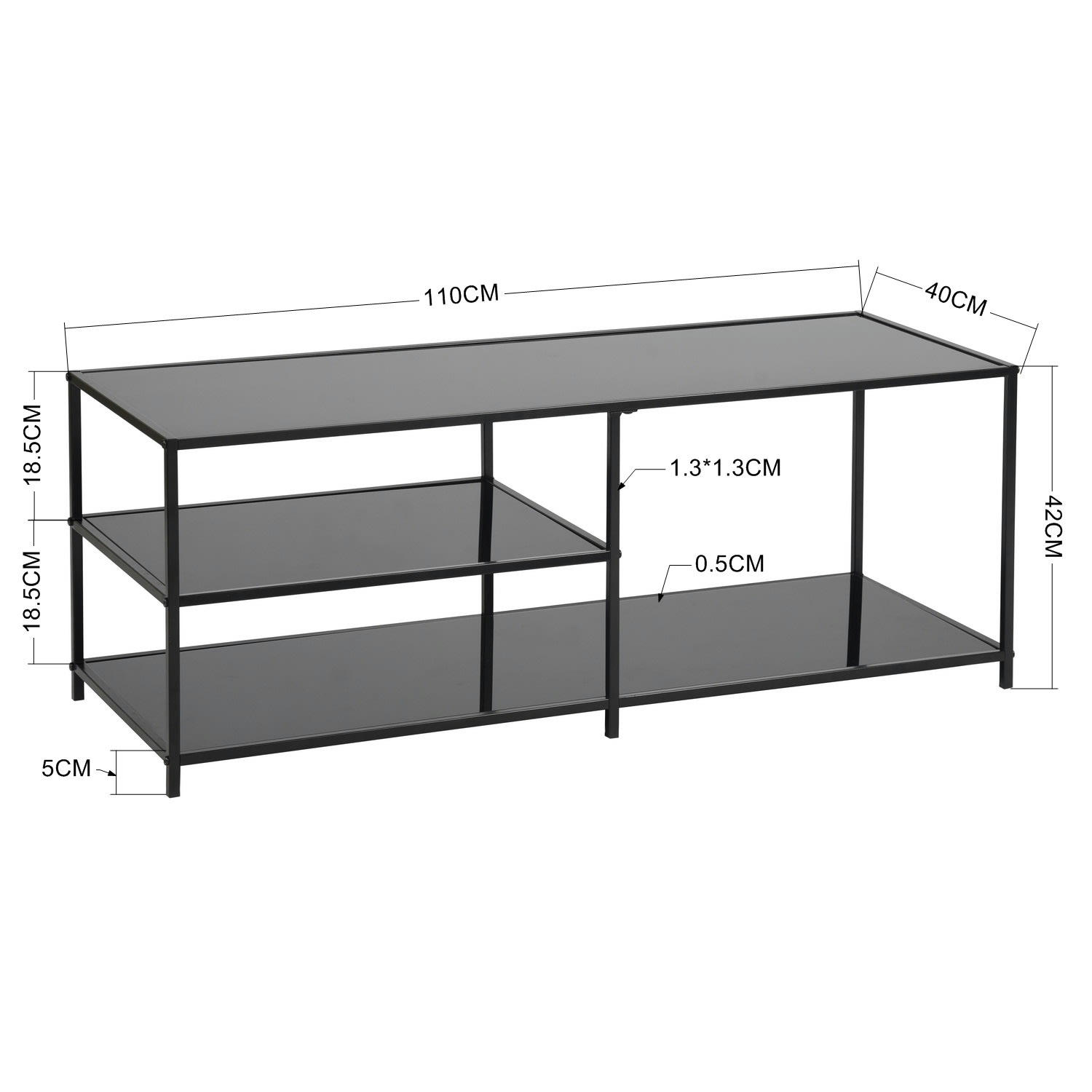 - Table basse rectangulaire en verre trempé noir transparent 40*110