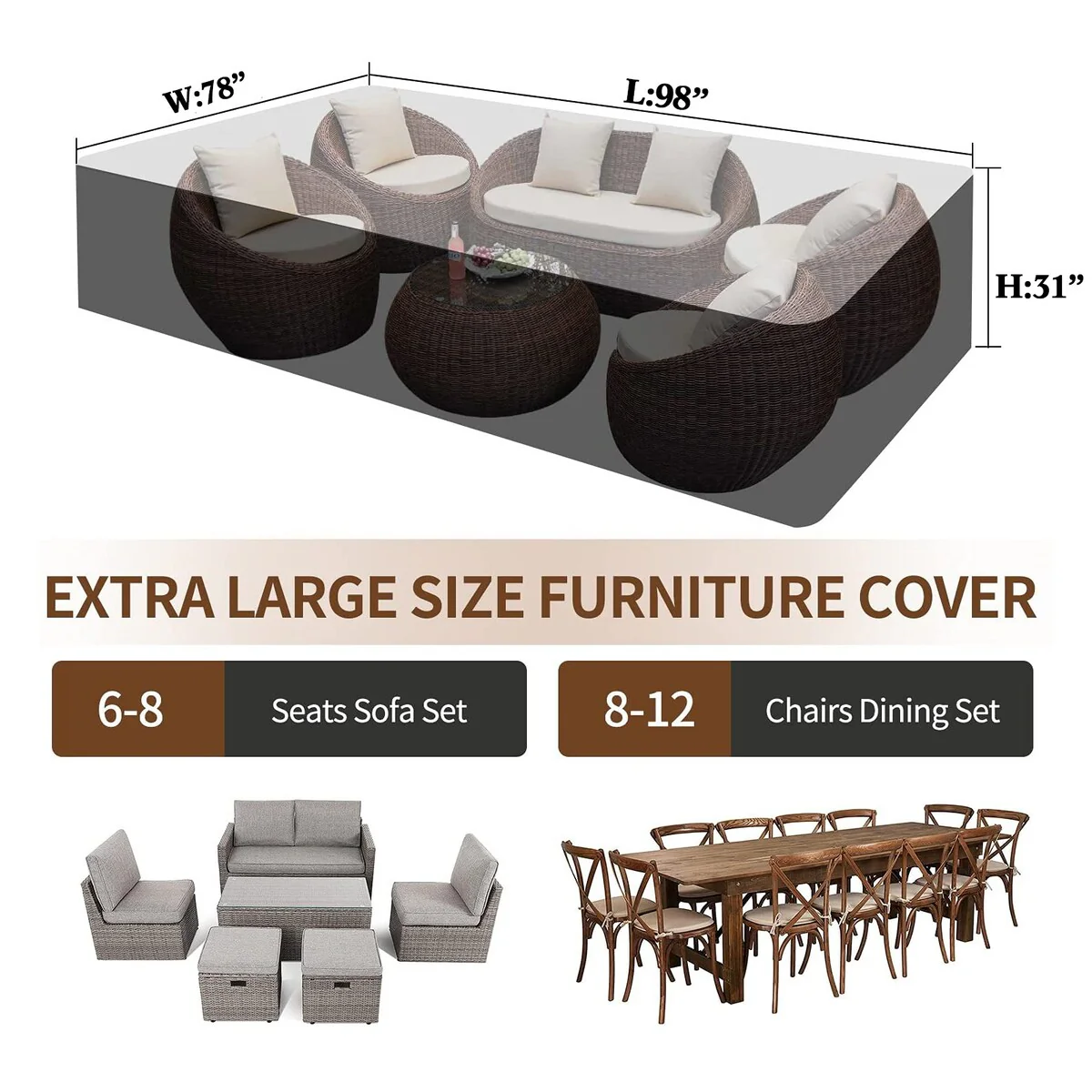 Patio Furniture Cover Waterproof Outdoor Furniture Cover for Table and Chairs Set Cover