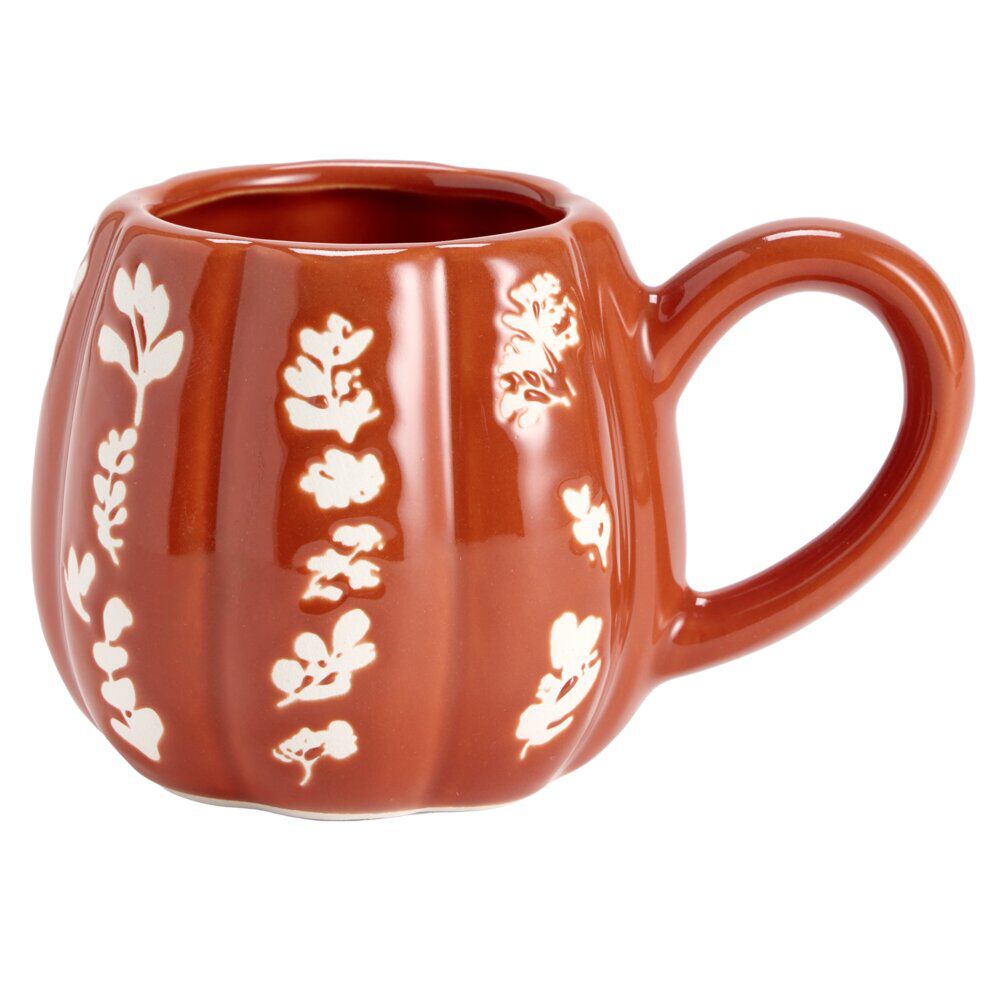 Mug automne céramique motif floral blanc 13x9xH8cm (2 modèles vert ou rouge)