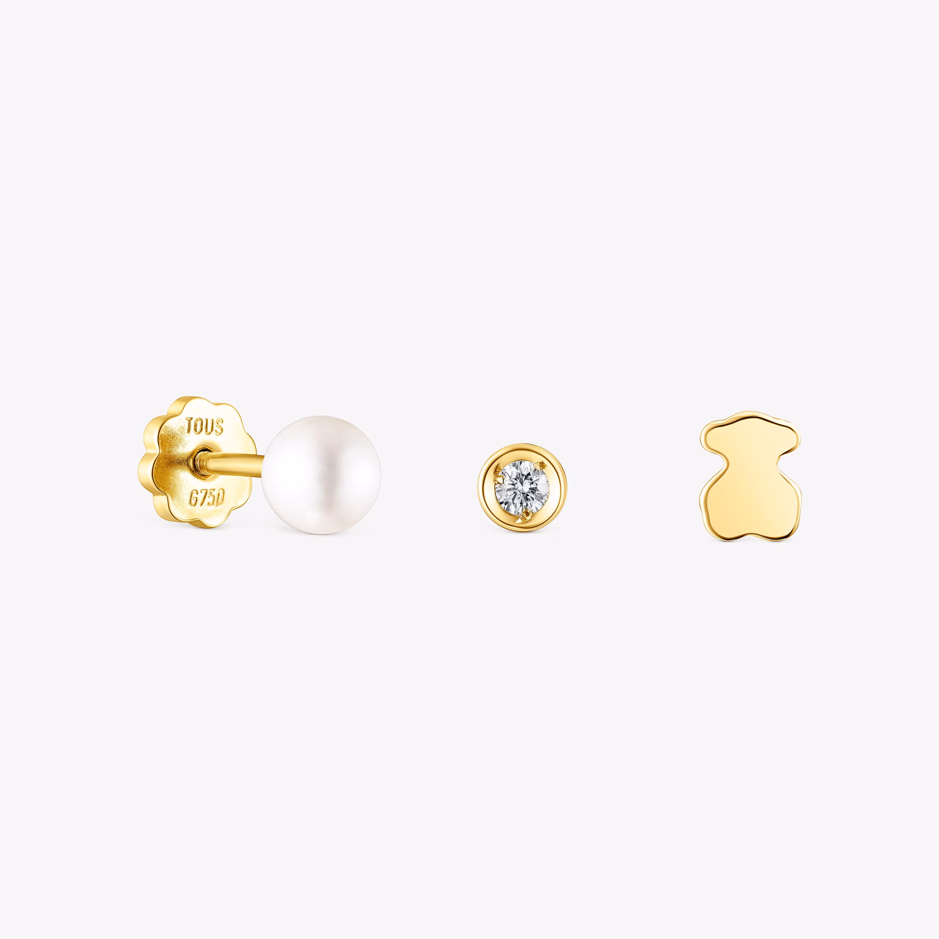 Pack de Piercings de oreja TOUS Pearl de oro con diamante y perla