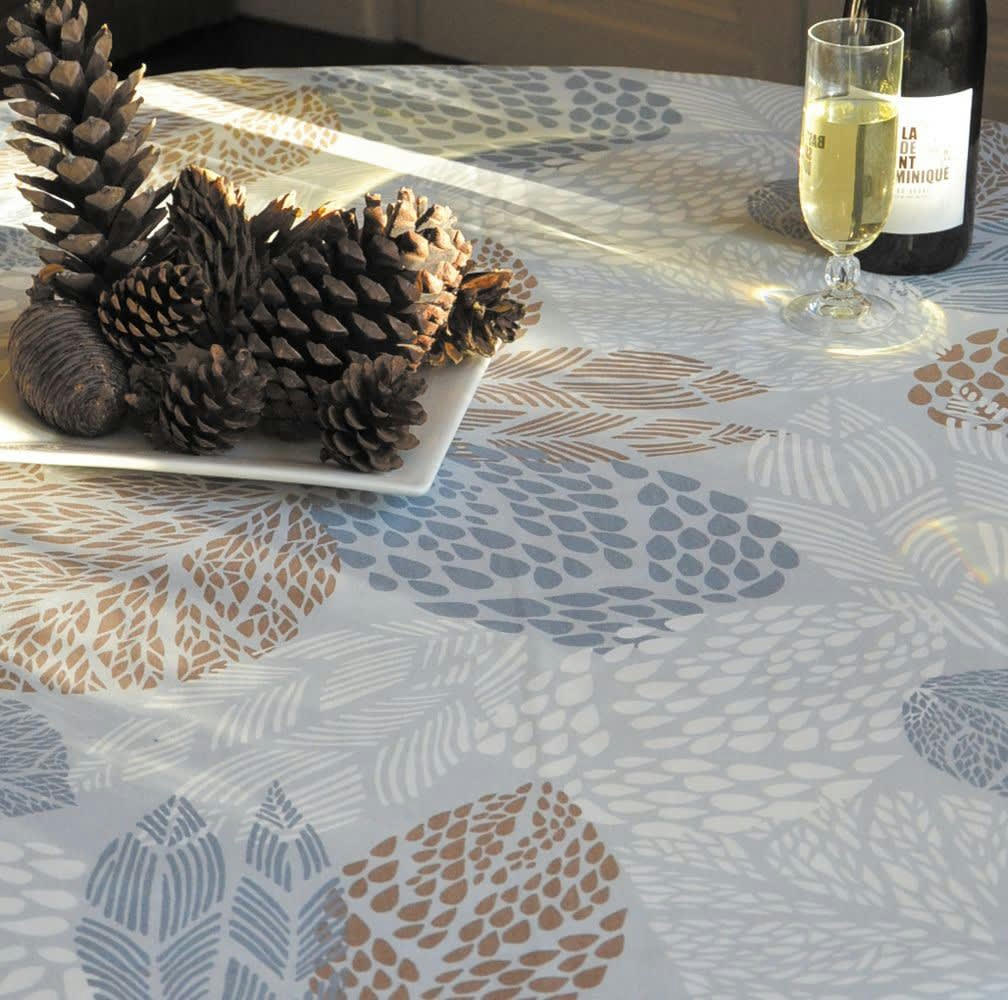 FEUILLES - Nappe enduite ronde 160 x 160 cm beige
