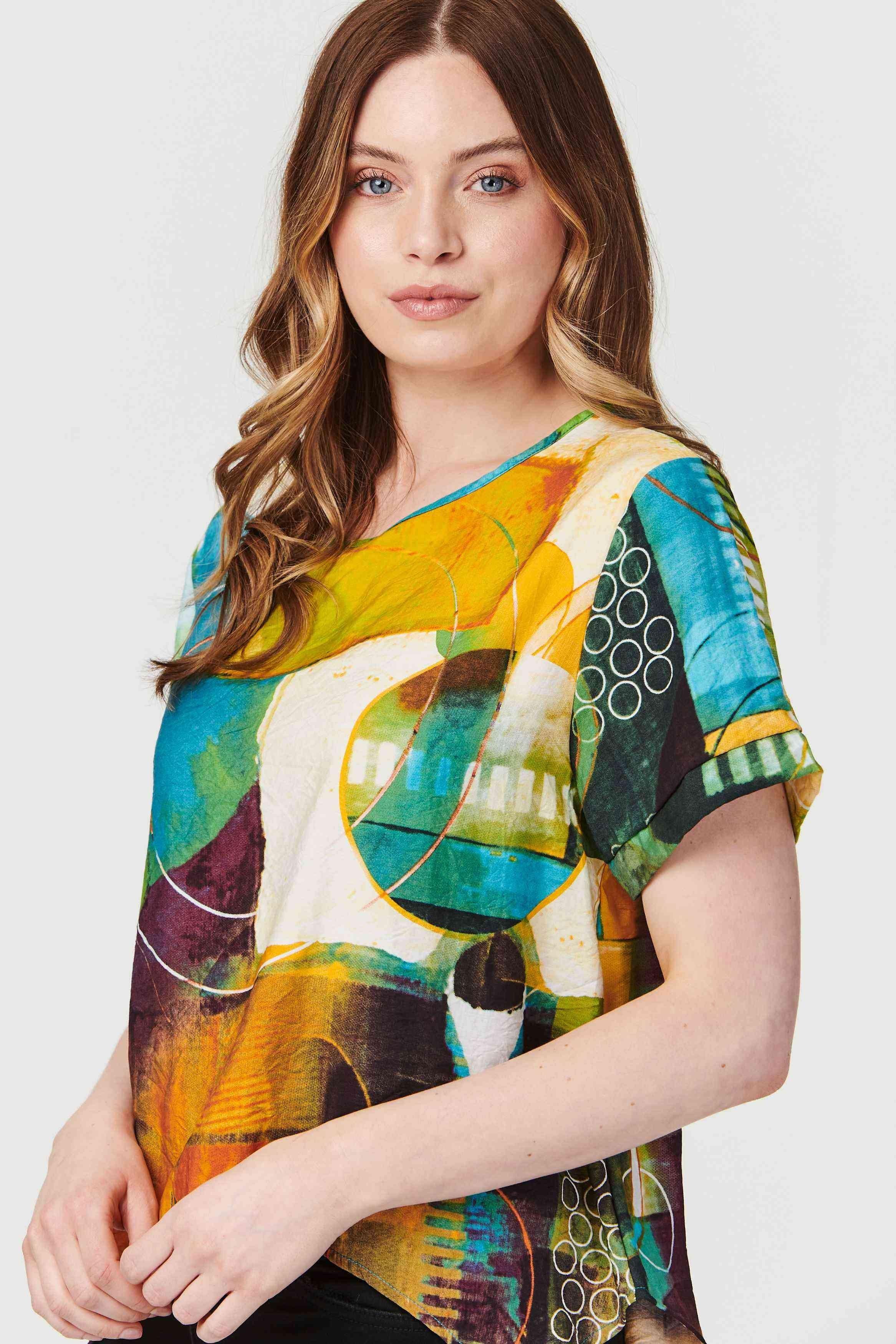 Izabel London Abstract Print Short Sleeve Top