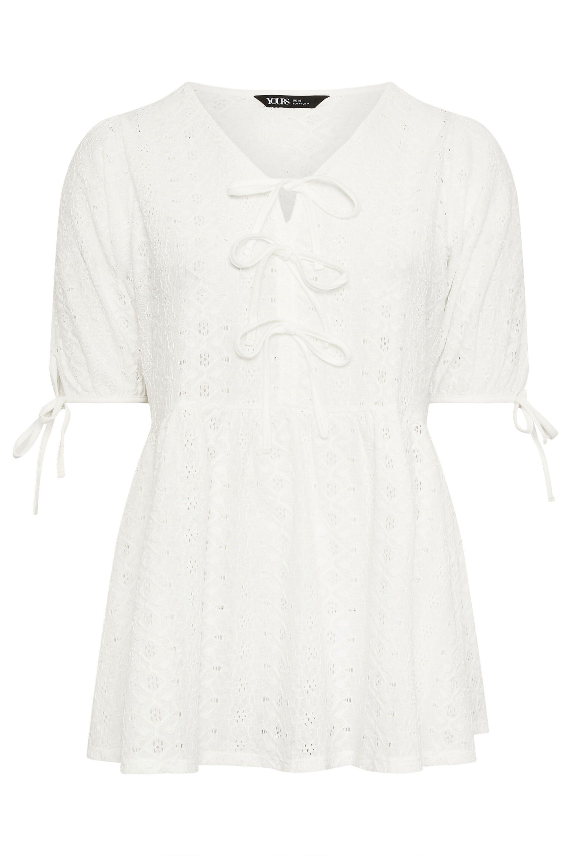 Yours Broderie Anglaise Bow Tie Front Peplum Top