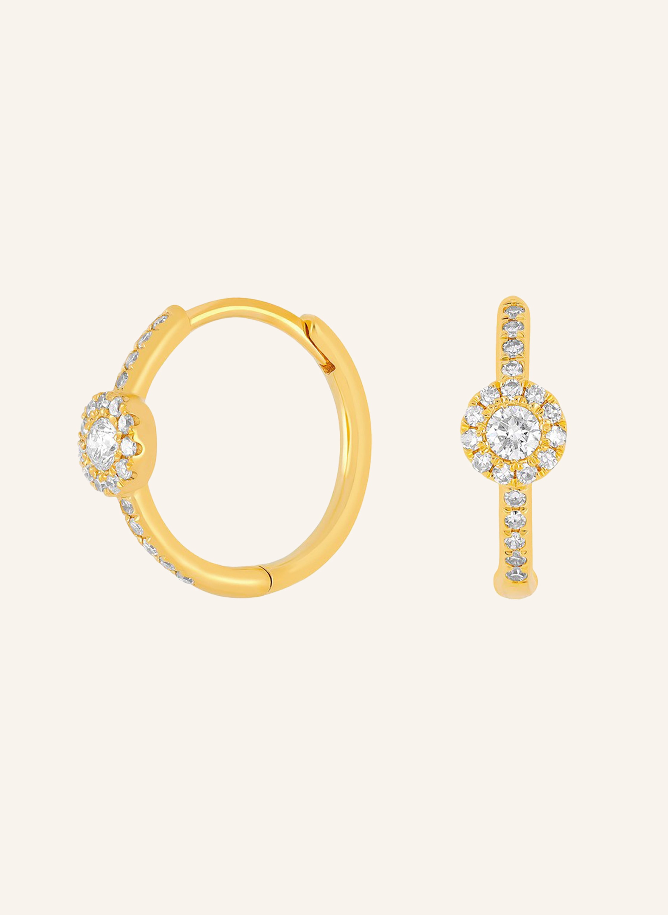 Leaf Creolen PAVE II aus 14 Karat Gelbgold mit Diamanten