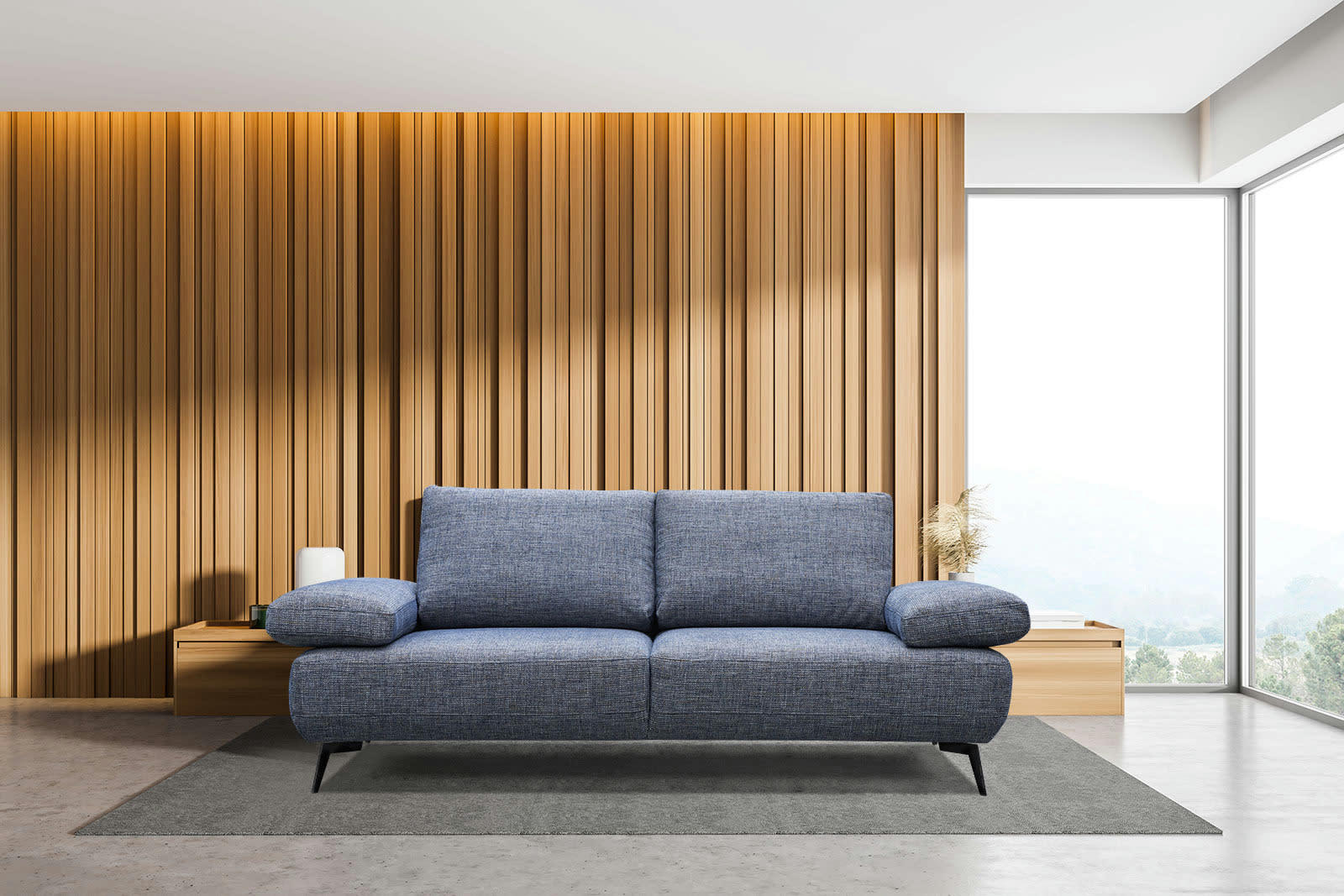 MELLO - Canapé droit 3 places tissu bleu