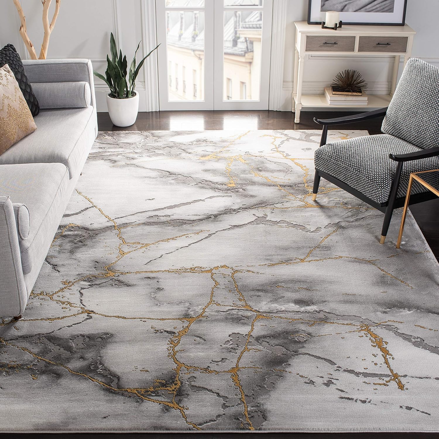 SAFAVIEH Craft Collection Area Rug - 10'6 x 14', Grey & Gold, Modern Abstract Design, Non-Shedding & Easy Care, Ideal for High Traffic Areas in Living Room, Bedroom (CFT877F)