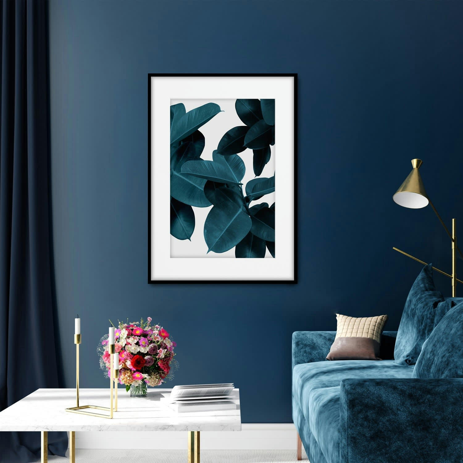 PLANTAS - Affiche avec cadre noir - Ficus fond blanc - 30x40