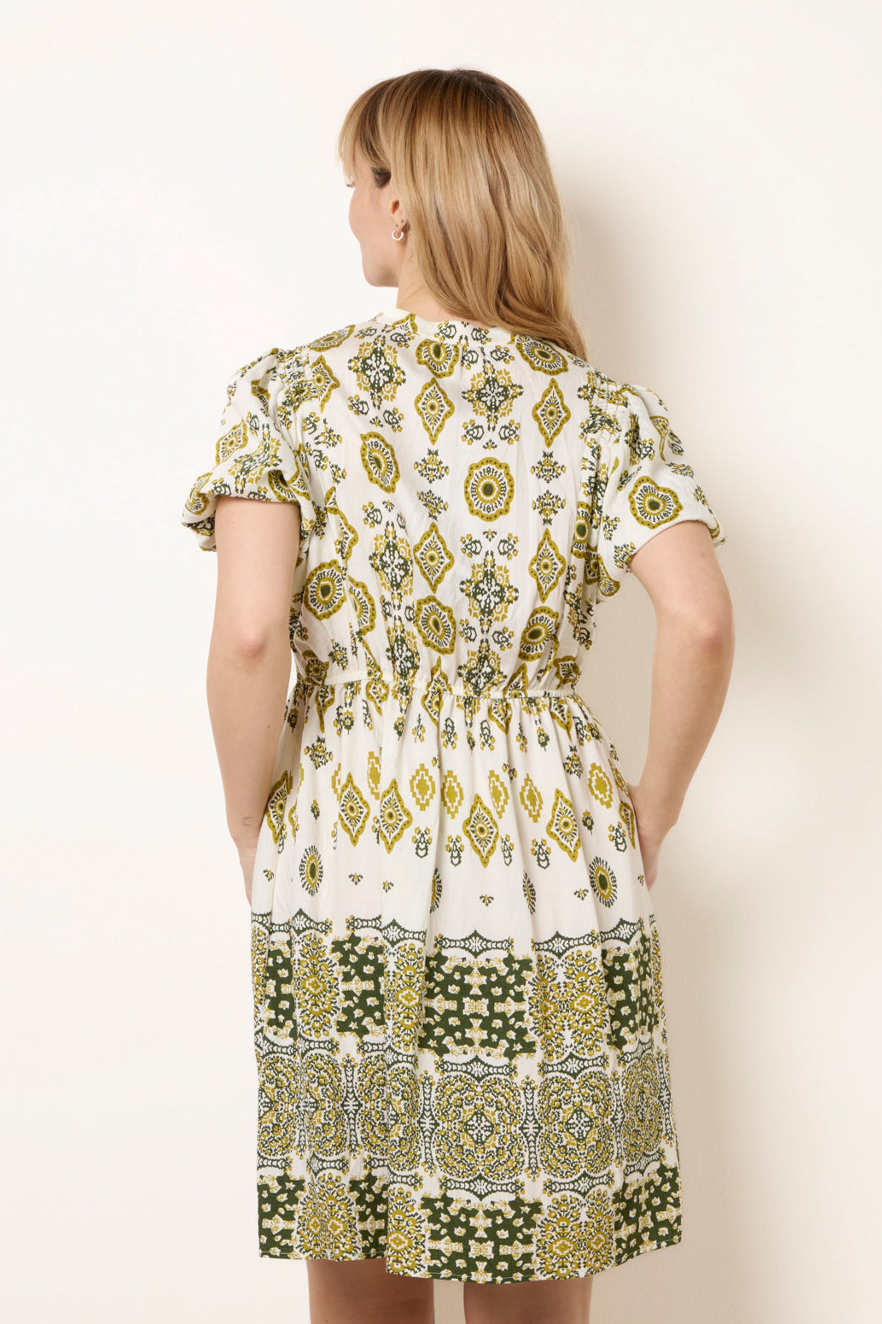 Blue Vanilla Green Abstract Print Button Front Mini Dress