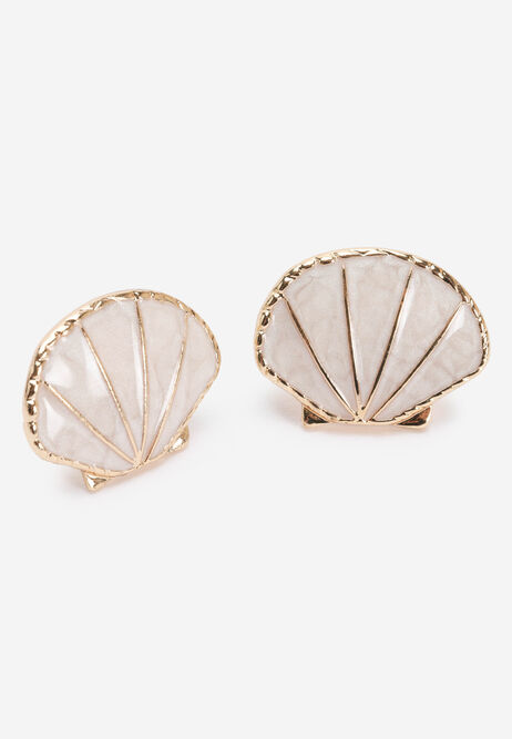 Womens Cream Shell Stud Earrings