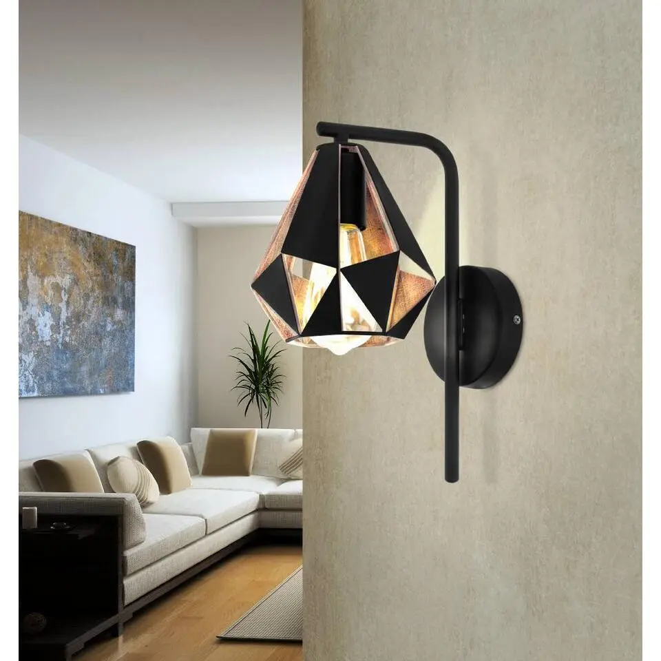 EGLO Carlton 4 Wandlamp - E27 - 16 cm - Zwart/Koper