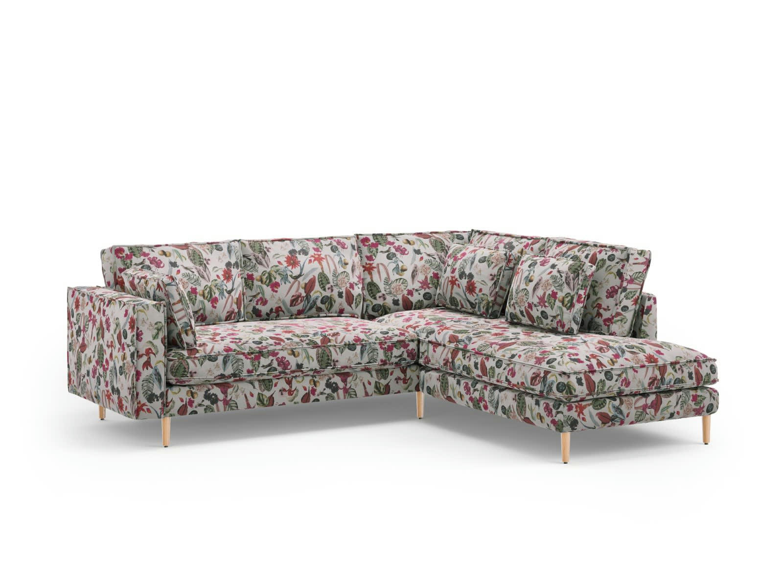 ALEXIS - Canapé D'Angle Droit 5 places en Velours Motif tropical