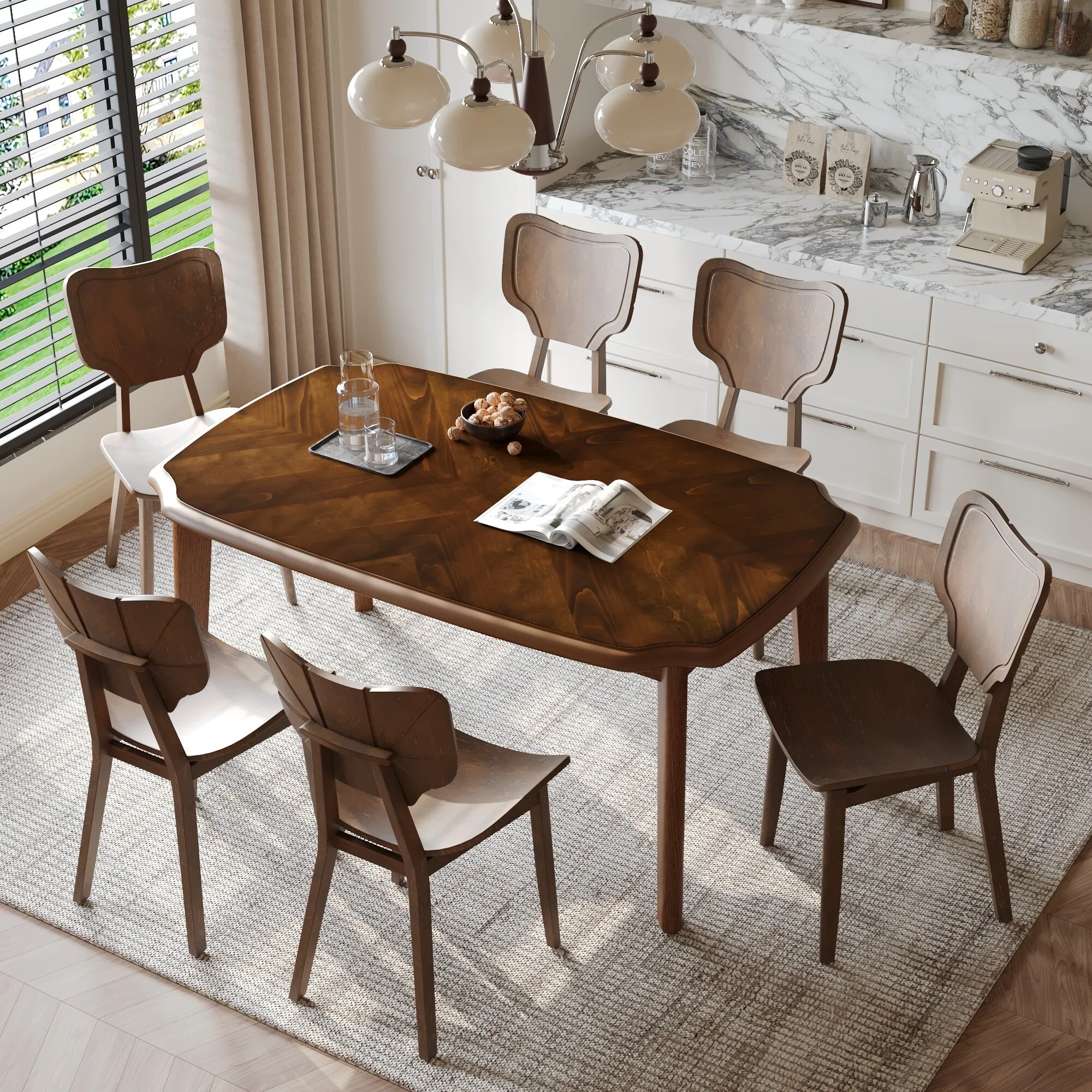 Roomfitters Vintage 7-Piece Dining Table Set with Curved Back Chairs, Espresso