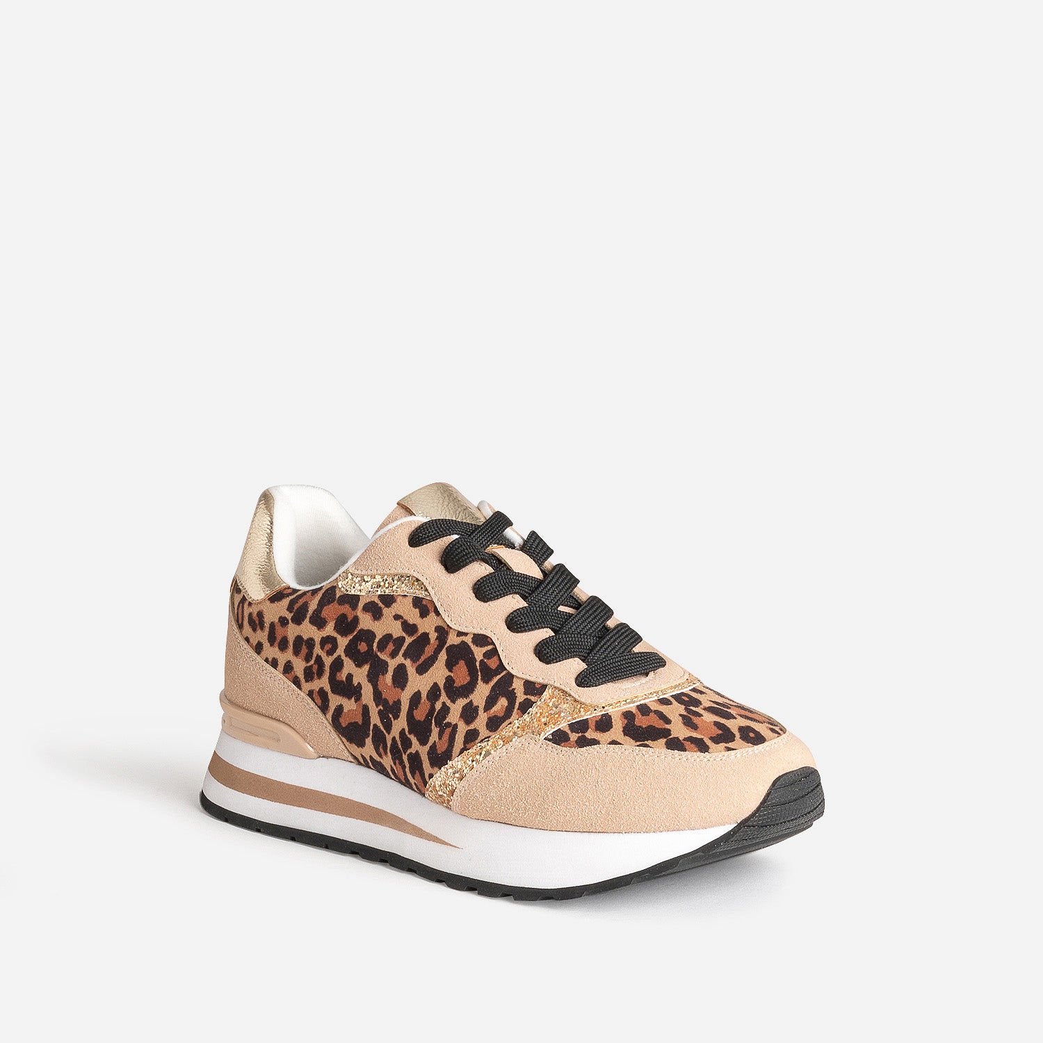 Tennis TEXTO marron, motif léopard et doré