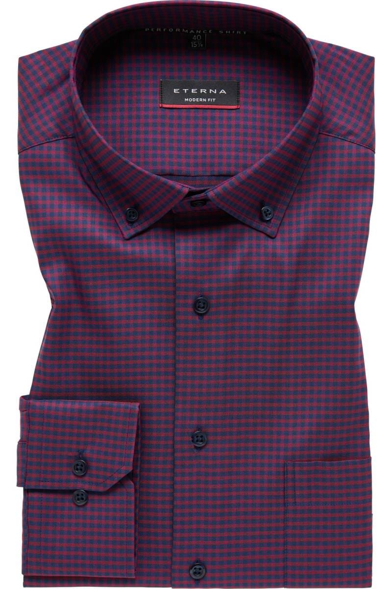 ETERNA Performance Modern Fit Tencel Hemd dunkelrot, Kariert