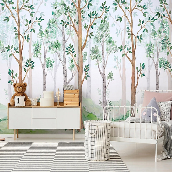 Papier Peint Enfant Forêt Intissé Panoramique 150x105 cm - Colle Inclus - Chambre Enfant - Moderne Papier Peint