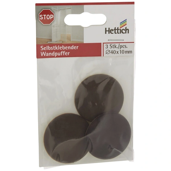 Wandpuffer, selbstklebend, Kunststoff, braun, Ø 40 x 10 mm, 3 St.