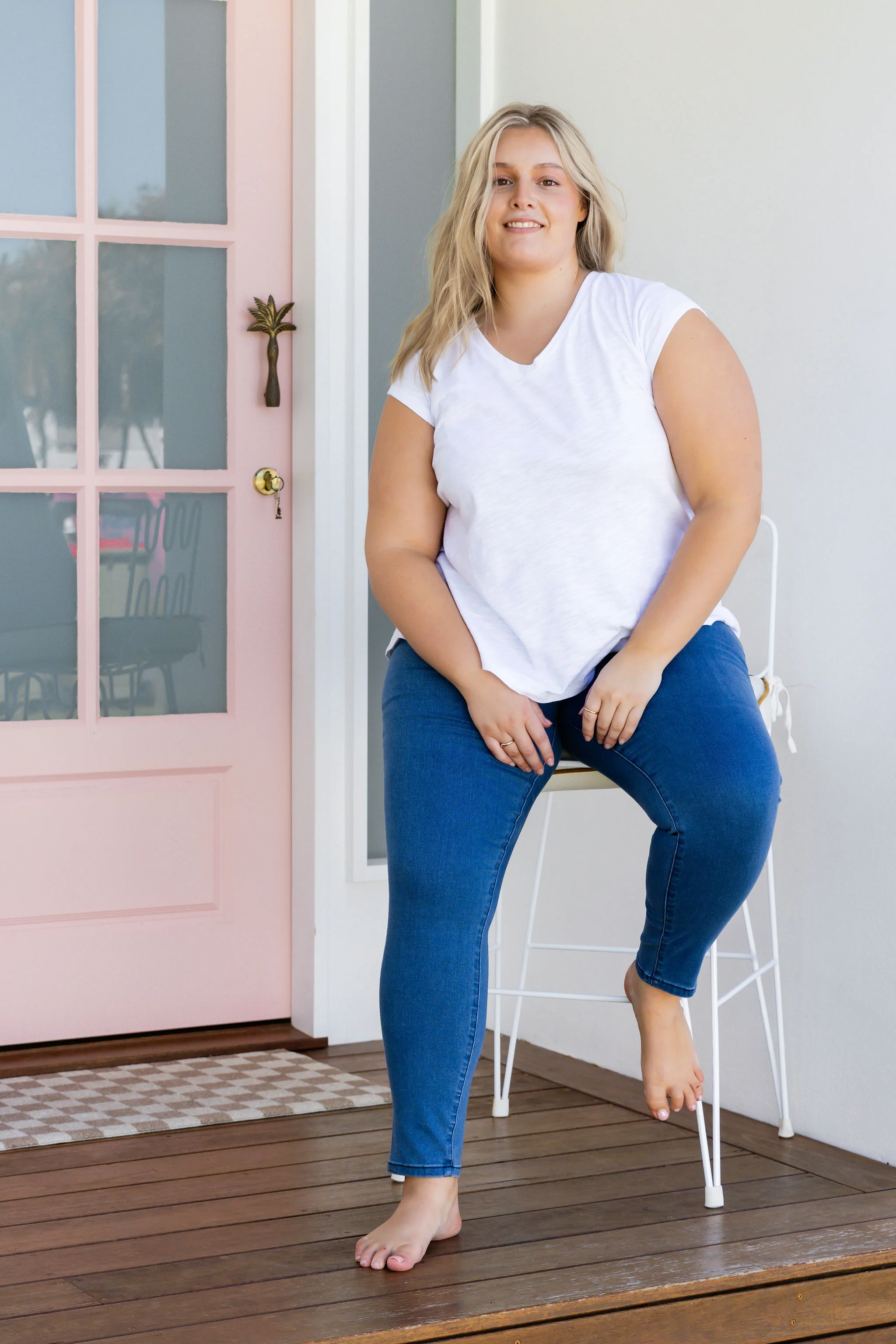 Corey Pull on Jeans in Mid Blue