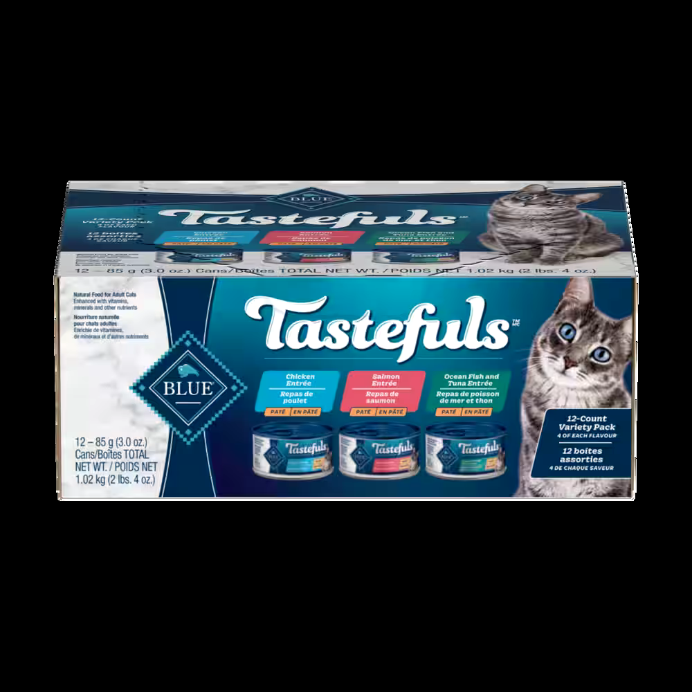 Blue Buffalo BLUE Tastefuls™ Salmon, Chicken & Fish/Tuna Paté Wet Cat Food Variety Pack, 3-oz, 12-pk