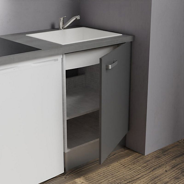 Kitchenette K02 - 120 cm - Façades : Gris - Plan de travail : Gris béton - Crédences : Non - Evier Blanc