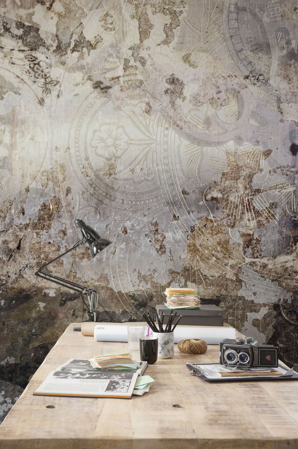 Sanders & Sanders fotobehang vintage klok grijs en beige - 300 x 250 cm - 611947