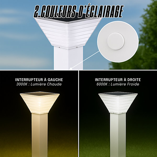 Borne Solaire Carrée Blanche 40CM - Pour Cour, Terrasse, Allée - Groupe DDC
