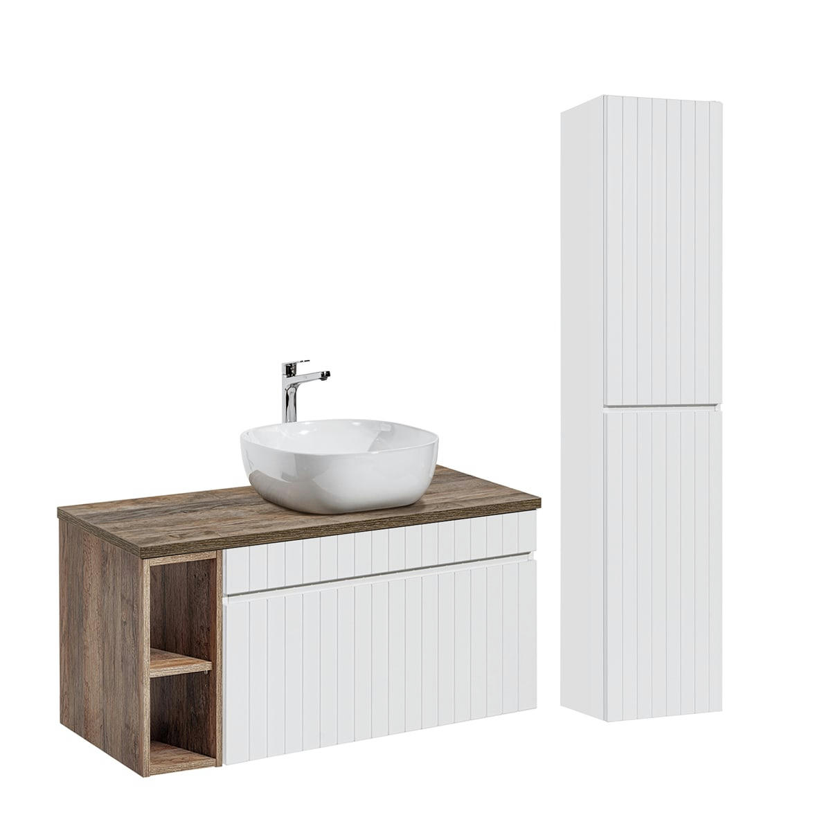 - Ensemble meuble simple vasque 100cm et colonne stratifiés blanc