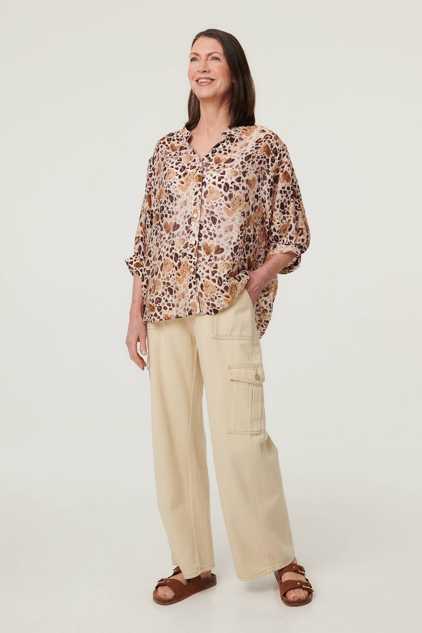 Izabel London Animal Print 3/4 Sleeve Blouse