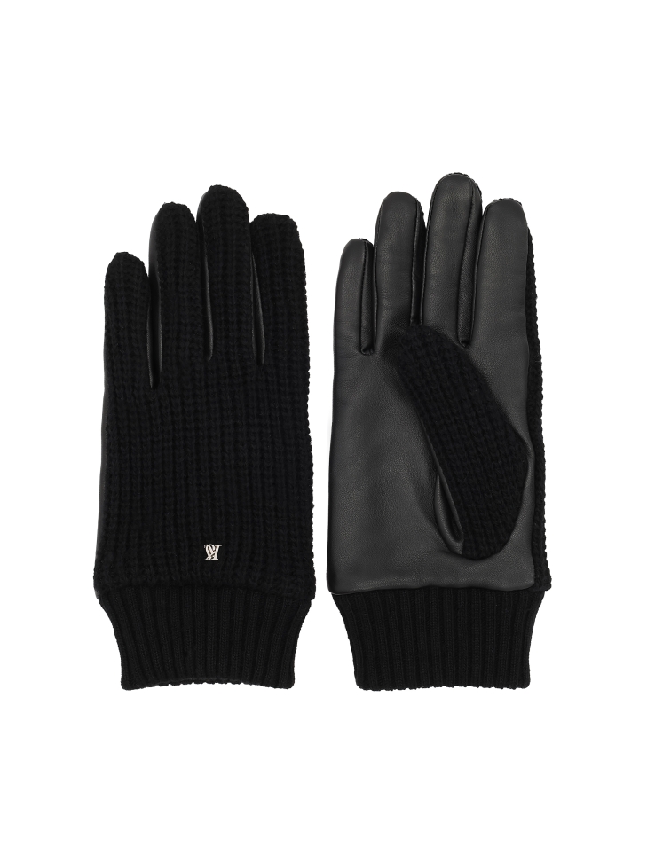 Men's wool gloves with full-grain leather and monogram
