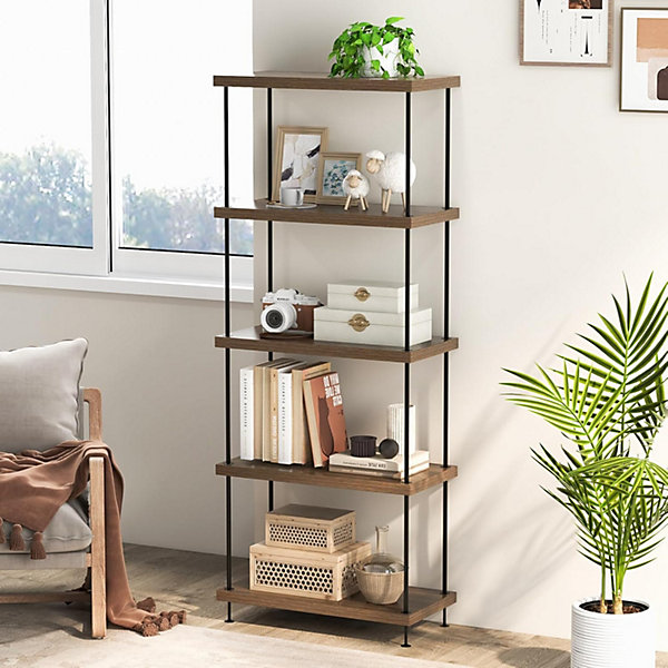 Bibliothèque étagère à 5 Niveaux Ouverte Cadre Métallique Robuste Style Industriel pour Salon Bureau