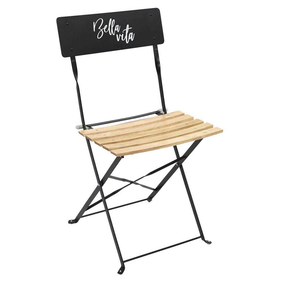 MALAM - Lot  de 2 chaises pliantes noires motif bella vita