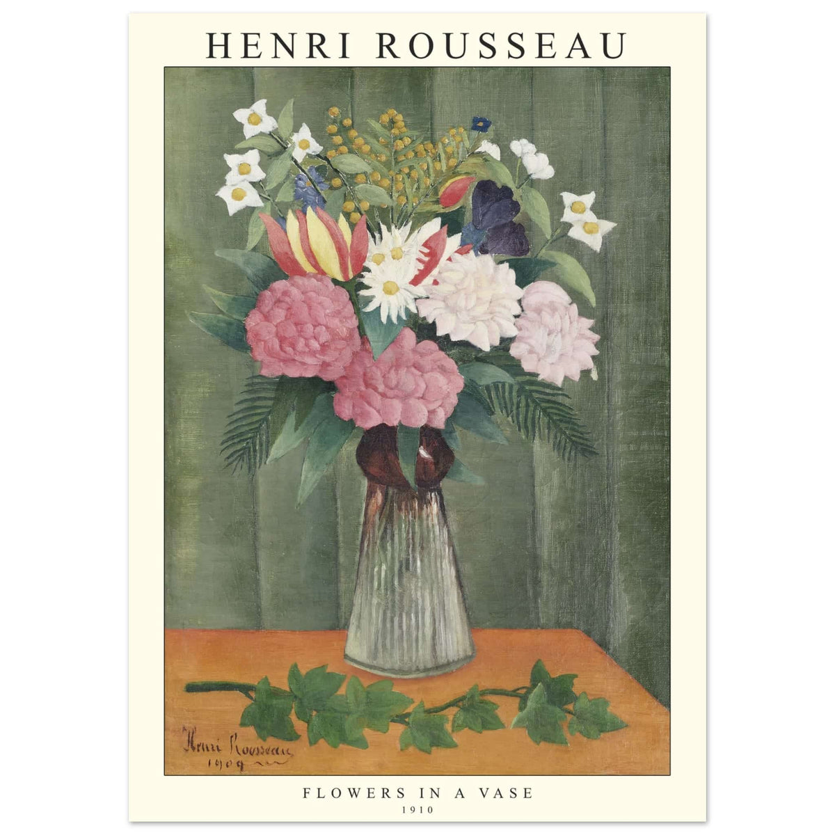 Artfulprints Poster Henri Rousseau - Flowers in a vase  - 50x70 cm - Groen