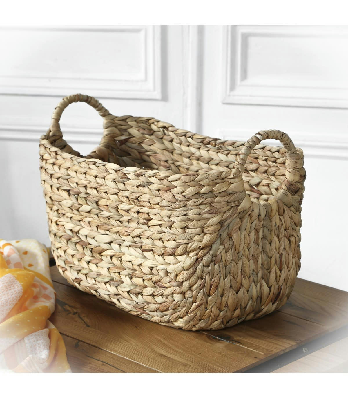 - Panier en Jacinthe d'eau avec poignées - L40xP23xH26 - Beige
