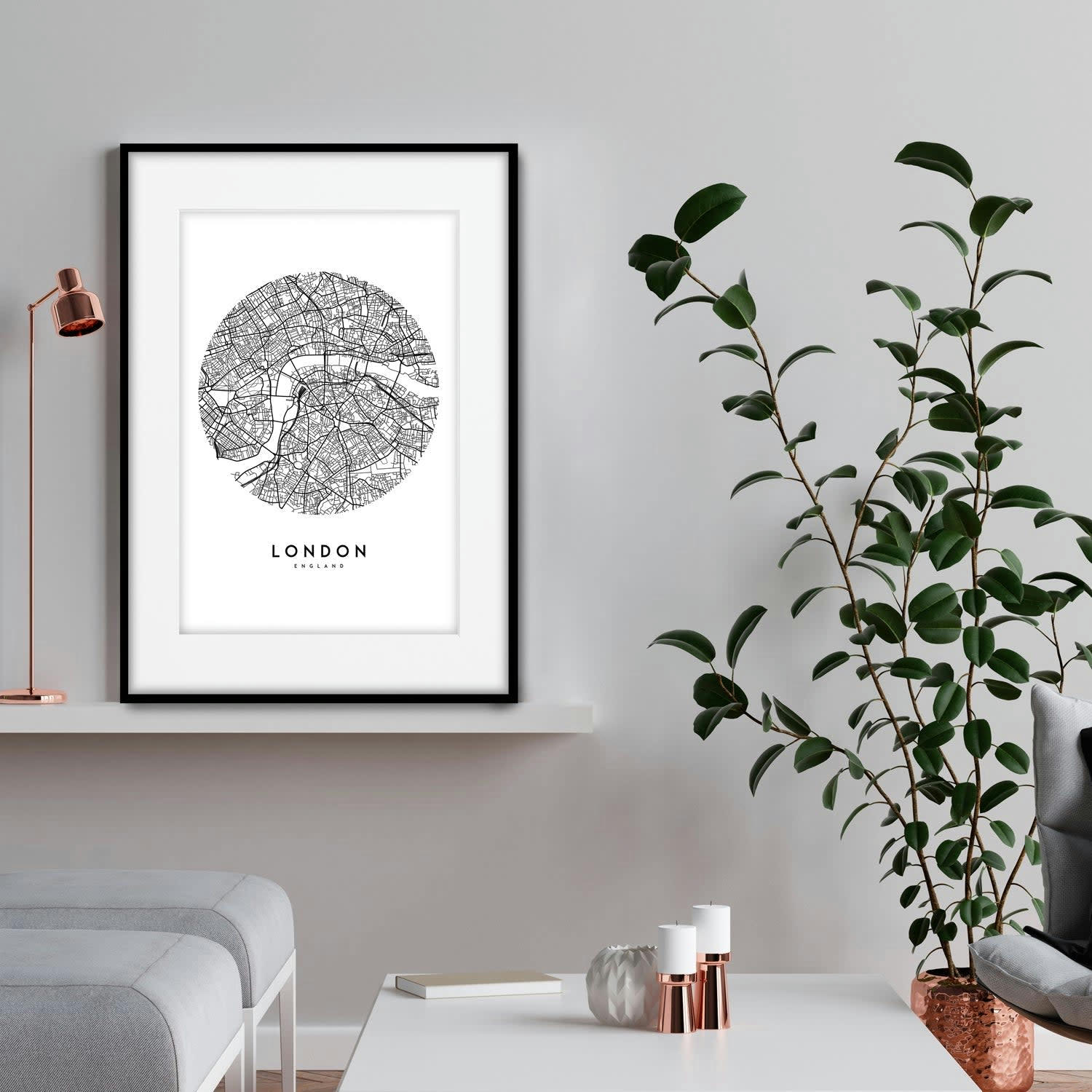 CIUDADES - Affiche avec cadre noir - Plan de Londres - 30x40