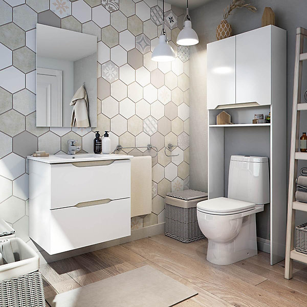 Meuble /étagère dessus WC de salle de bain 60cm avec 2 portes coloris blanc et cambrian