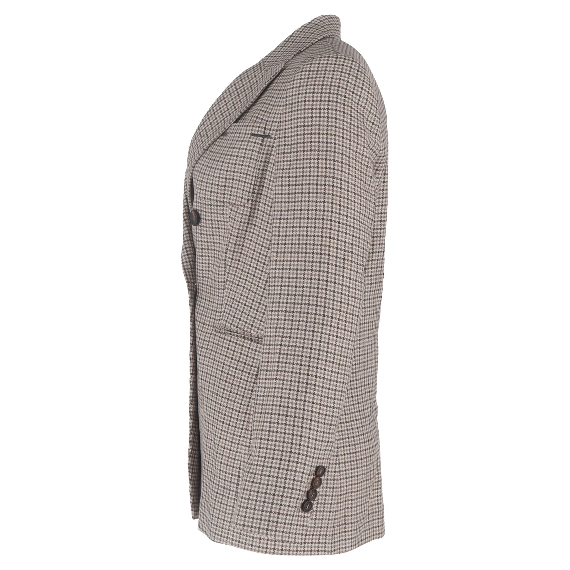 Brunello Cucinelli Preloved Houndstooth Double-Breasted Blazer Beige Wool