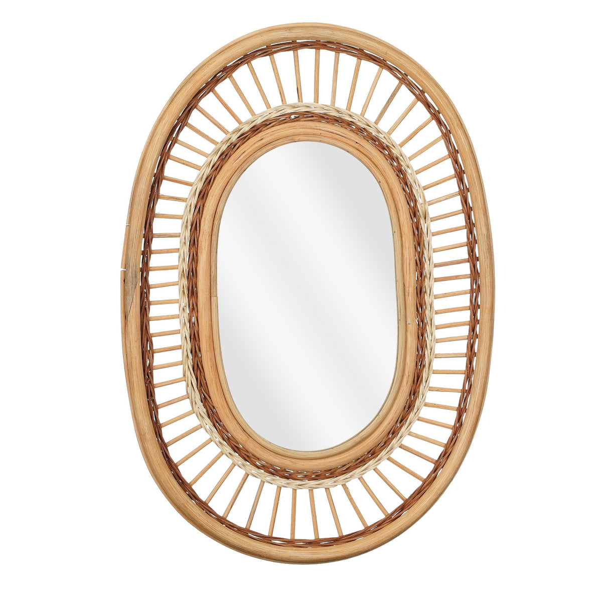 Mica Decorations Oval Wandspiegel - L59 x B40 x H3 cm - Rotan - Lichtbruin