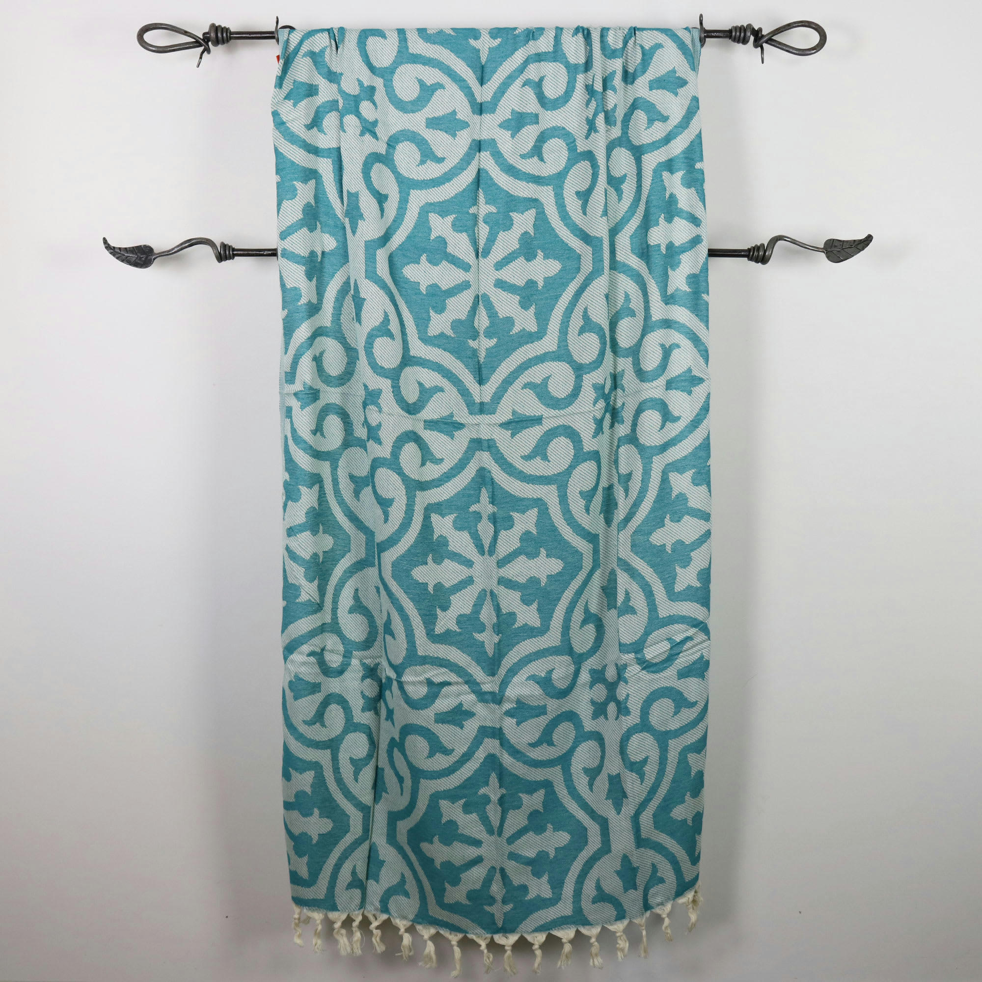 - Fouta baroque 100% coton avec franges émeraude 100x170cm