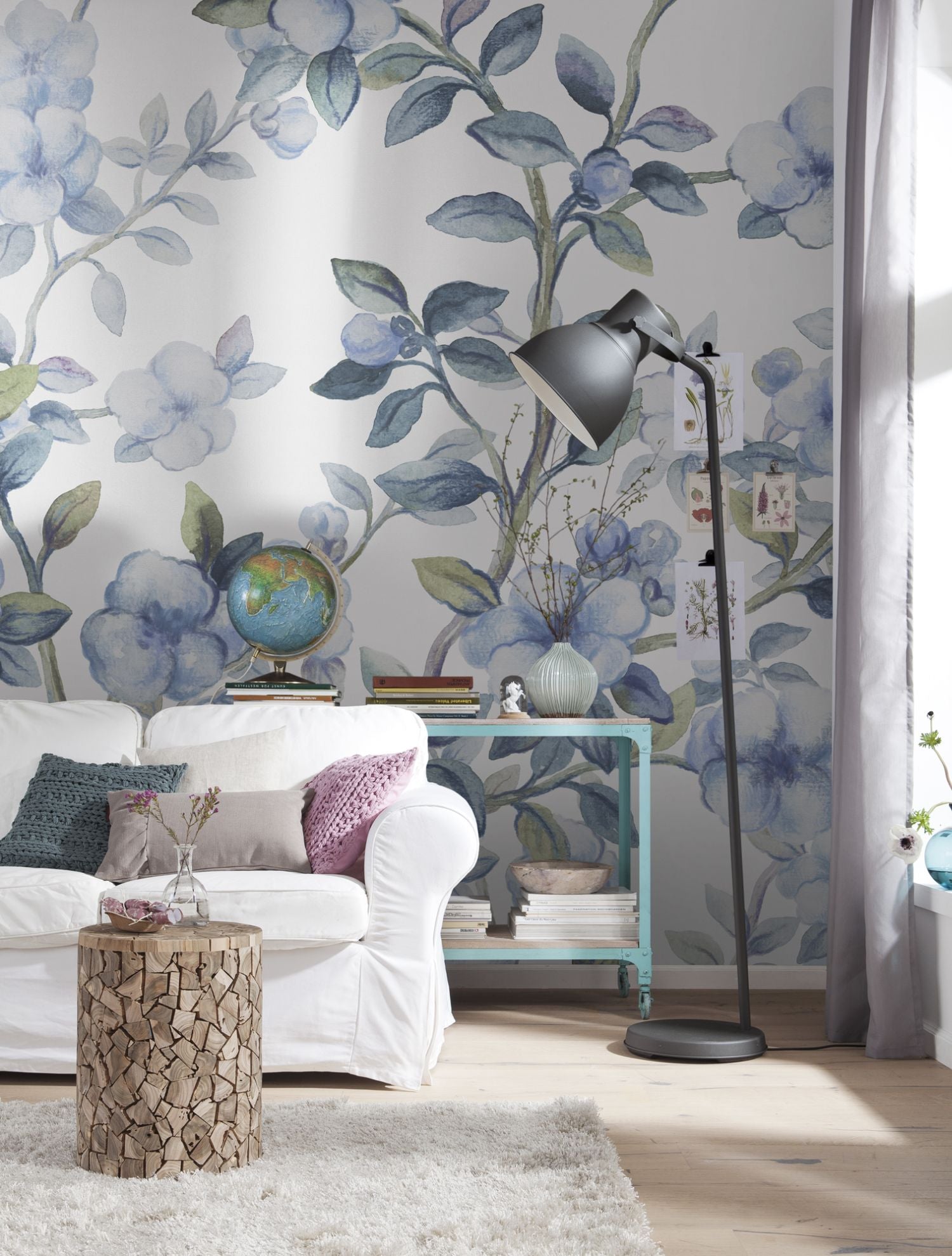 Komar fotobehang vintage bloemen blauw - 250 x 250 cm - 611195