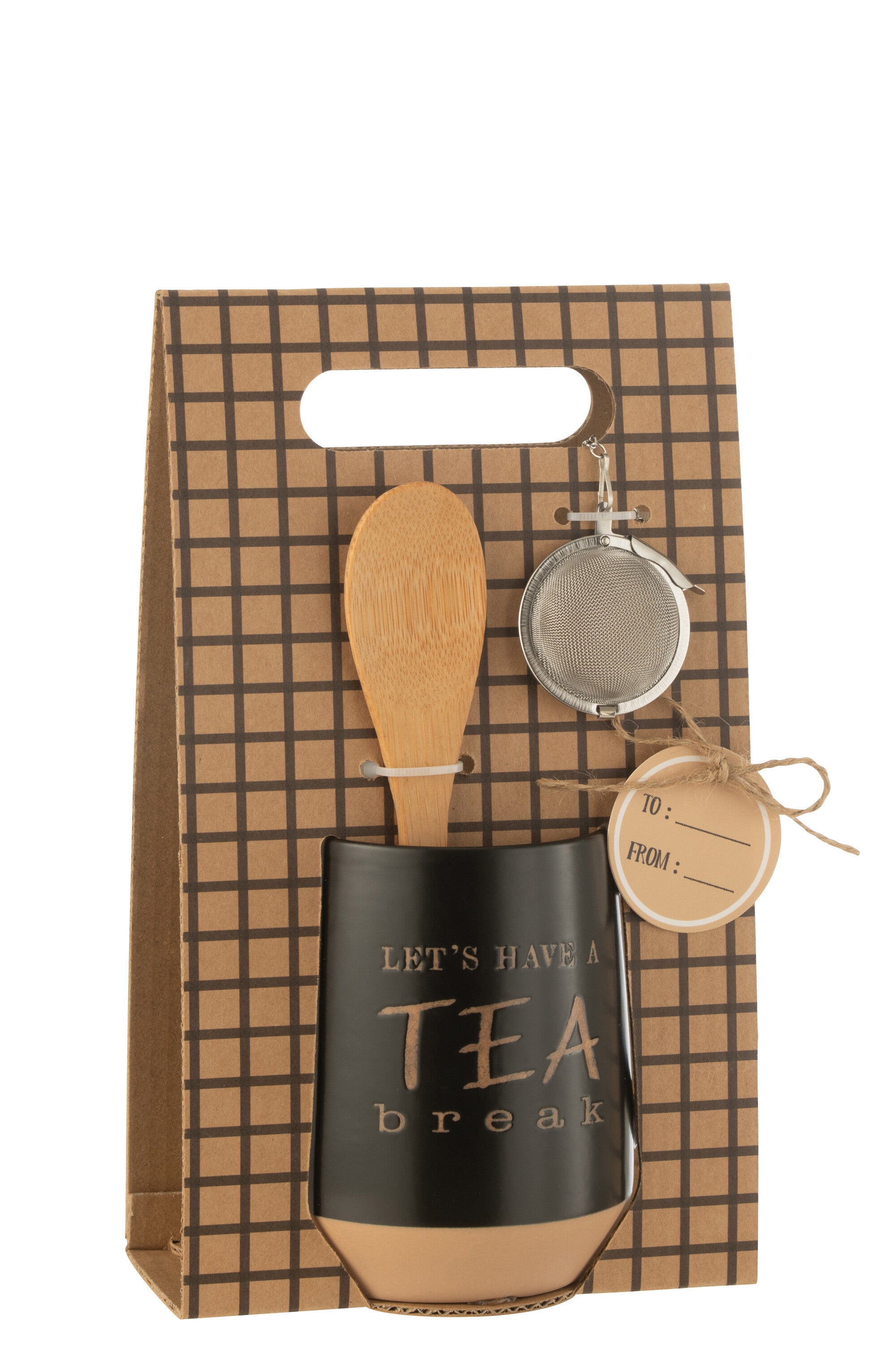 J-Line theemok   lepel   theebal 'Tea break' - keramiek - zwart - giftbox