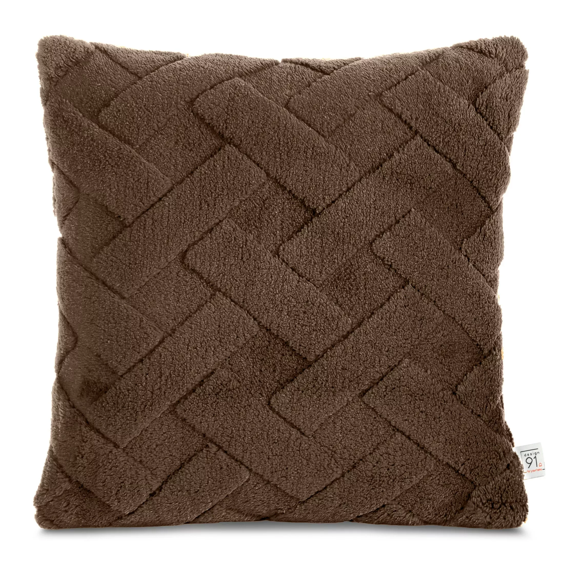 Poszewka na poduszkę 45x45 cm ciemnobrązowa z miękkiego pluszu zdobiona wypukłym wzorem CARO DESIGN 91