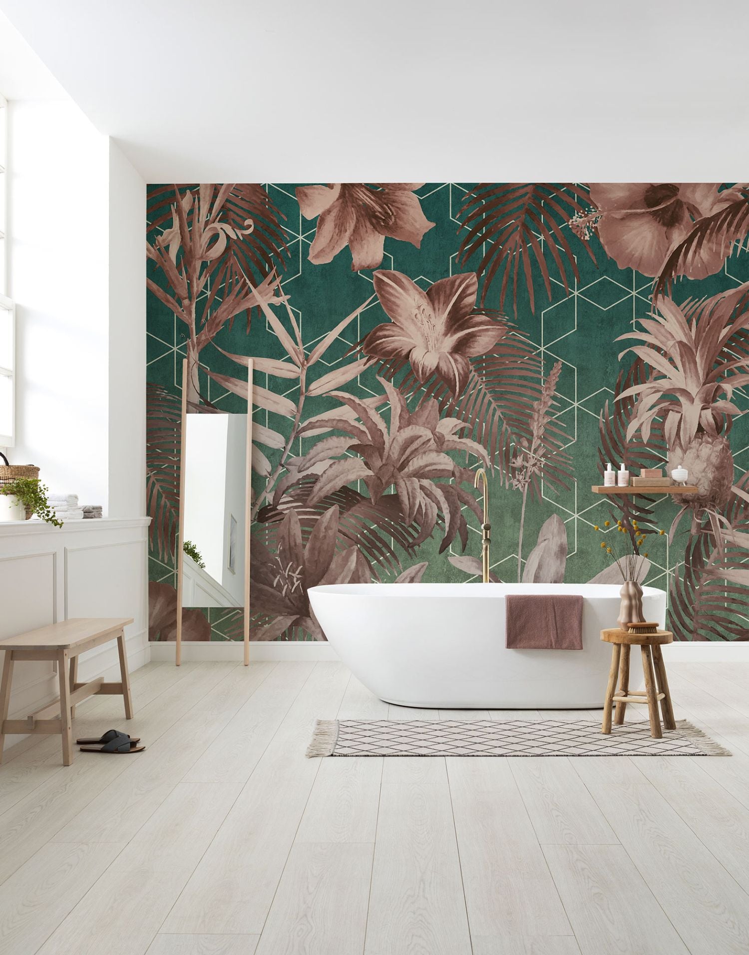 Komar fotobehang bloemen oudroze en groen - 400 x 250 cm - 611225
