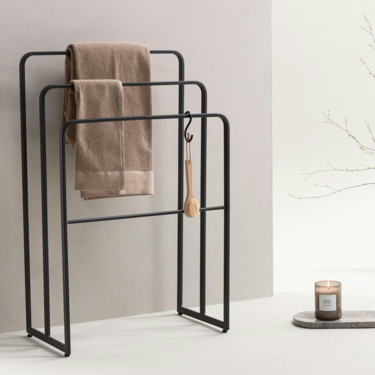 DRAMO - Porte-serviettes minimaliste 3 barres en métal noir