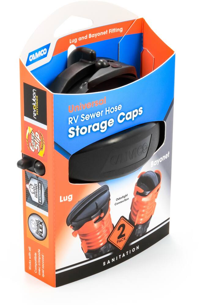 CAMCO 39752 Lug & Bayonet Fitting RV Sewer Hose Storage Caps, 2-pc