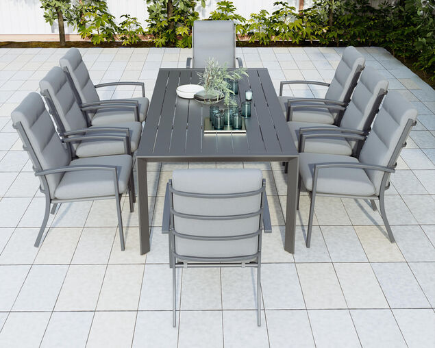 Jette 8 Seater Dining Setting Bundle - Gunmetal Grey
