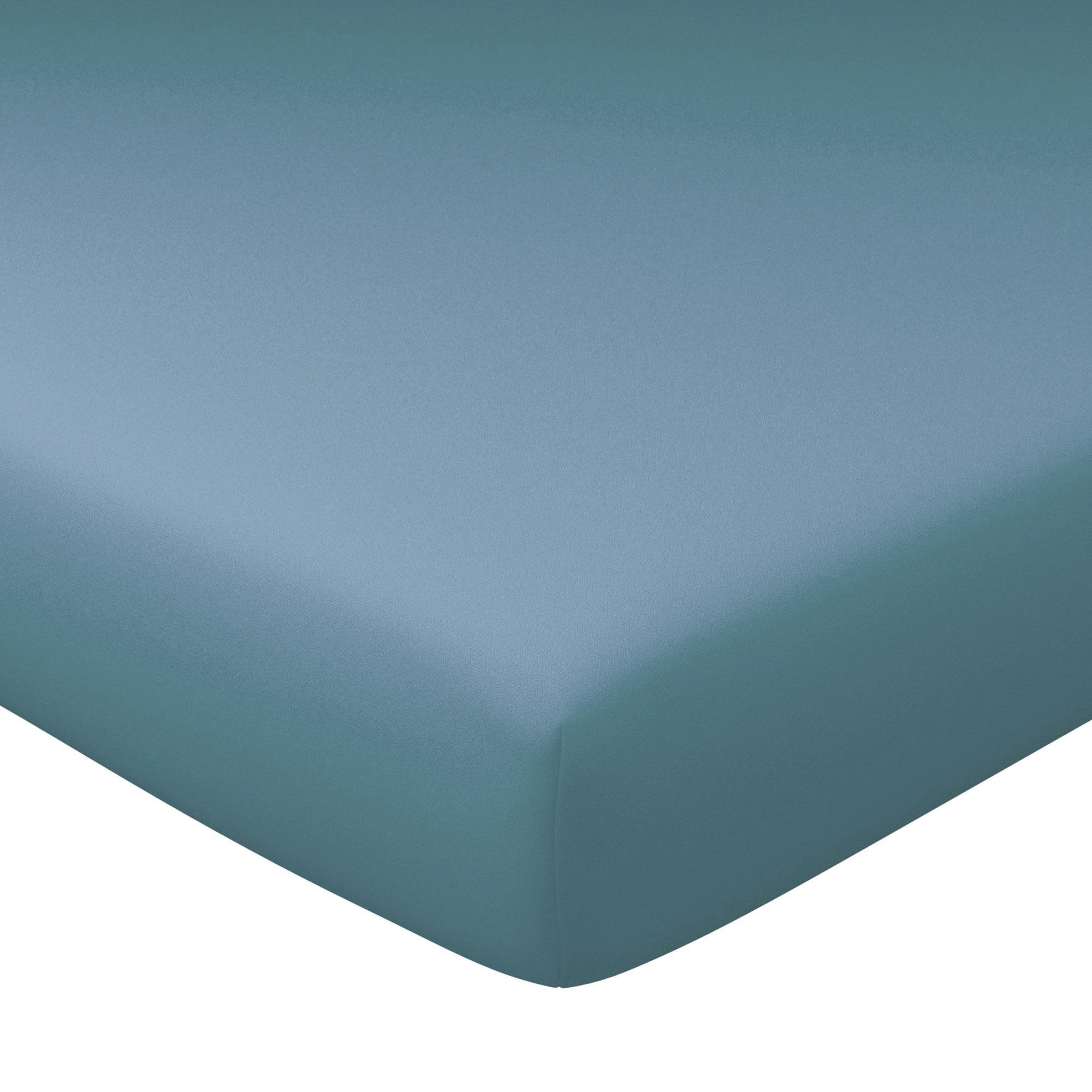 FLANELLE - Drap-housse grand bonnet 90x200x32 bleu glacier en coton